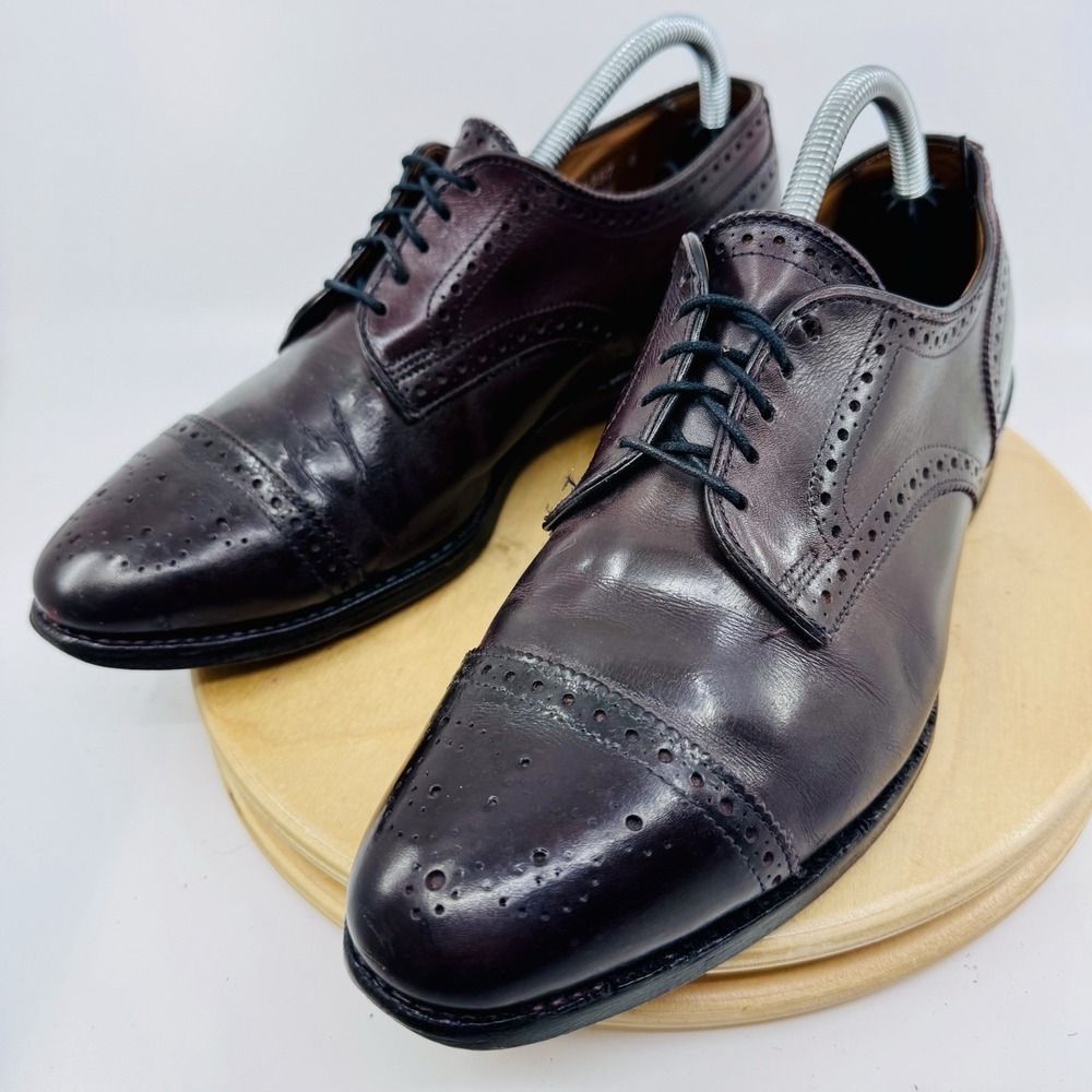 Allen Edmonds Sanford‎ Oxfords Mens 9 C Black Leather Perforated Cap Toe Shoes
